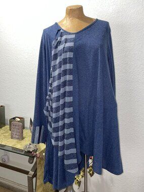 NWT Funky Blue Striped Asymmetrical Top KEKOO sz 3  L